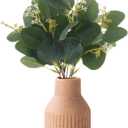 MiaTen Artificial Eucalyptus Greenery Stems in Ceramic Vase 10Pcs Fake Plants Eucalyptus Leaves for Centerpiece Table Decorations Home Room Decor Office Desk Decor Greenery Decor Indoor (Beige)