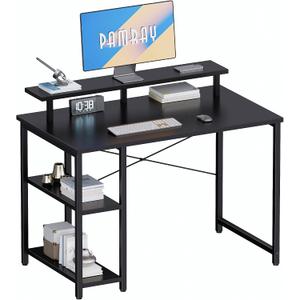 Pamray 33.5 Inch Small Computer Desk with Monitor Stand and Shelves