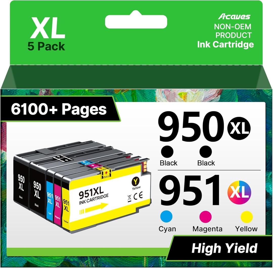 950XL and 951XL Ink Cartridges Combo pack (5-Pack) Replacement for HP 950XL 951XL Ink Cartridges for HP Printers OfficeJet 8600 Series Pro 251dw, 8100, 8600 Series,C2P01FN, 2 Black,Cyan,Magenta,Yellow
