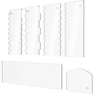 Cake Scraper 6 Pieces Clear Acrylic Icing Smoother Decorating Comb Scrapers Set, Pastry Cutter for Mousse Butter Cream Decoration, 11 Patterns Different Stripes for Cakes Edges, Kitchen Baking Tool