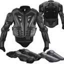 JUSTDOLIFE Youth Dirt Bike Gear, 5 PCS Motorcycle Armbor Protection Jacket, Kids Motorcycle Armor with Knee Pads Elbow Pads Chest Protector Racing, for Outdoor Sports - 4/ 6/ 8/ 10/ 12/ 14 Years (Black)