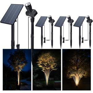 Outdoor Solar Spotlight, Adjustable Angle Landscape Spotlight Waterproof, 2500mAh All Night Separate Panel LED Uplight Dusk to Dawn, 5 Lighting Modes for Outside Patio Wall Path House 4 Pack