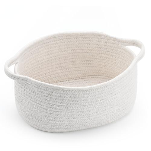 Happyiren Cute Woven Cotton Rope Basket with Handle Empty Decorative Gift Basket for Baby Shower, Graduation, Mother's Day, Nursery Storage 13" Dia x 6" H