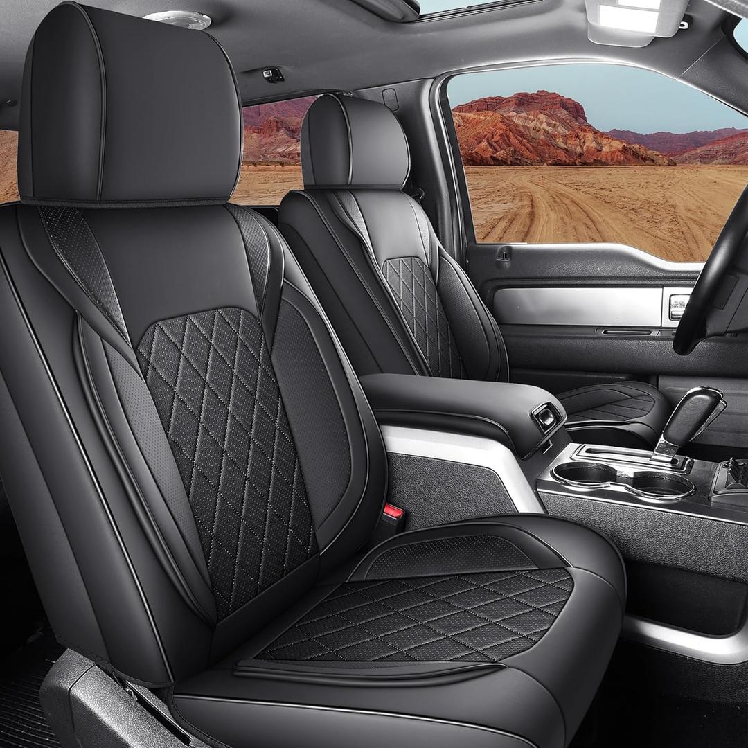 Seat Covers for 2015-2025 Ford F150 SuperCrew & 2017-2025 F250/F350/F450 Super Duty Crew Cab Pickup XL XLT Lariat King Ranch | Custom-Fit Front Seat Covers(Black)