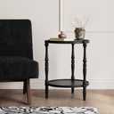 Accent Wood End Table, 2-Tier Round Bedside Table, Natural Side Table Nightstand for Family, Bedroom, Living Room, Handcrafted Finish, Black (16.5 inch)