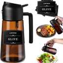 2-in-1 Glass Oil Dispenser & Sprayer - 16oz/470ml Leakproof Olive Oil Sprayer Bottle for Cooking, Air Fryer, BBQ, Baking, Salad (Black)