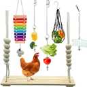 6 Packs Chicken Toys for Coop Accessries, Chicken Swing Toys for Chicken Hens, Chicken Xylophone Toys and Mirror, Vegetable Hanging Feeder, Veggies Skewer