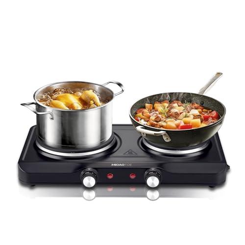 1800W Electric Hot Plate for Cooking, Double Burner with 7.2"&6.1" Cast Iron Heating Plate, Portable Cooking Stove, Adjustable Temperature Controls, Easy to Clean, Compatible for All Cookwares