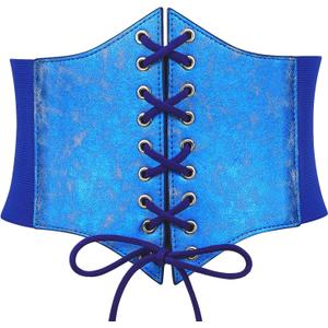 XZQTIVE Black Corset Waist Belt for Women, Wide Elastic Tie Waspie Belt for Dresses 4.7inch (Royal Blue)