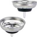 2 PCS Kitchen Sink Strainer and Stopper Combo Basket Replacement for Standard 3-1/2 inch Drain,Stainless Steel Basket with Rubber Stopper Bottom