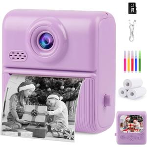 Kids Instant Print Camera,1080P Digital Camera for Kids with 32GB Card & 3 Rolls Printing Paper,4 6 7 8 9 10 Year Old Girls Boys Christmas Birthday Gifts, Instant Print Toys for Girls 6-8 8-10(Purple)