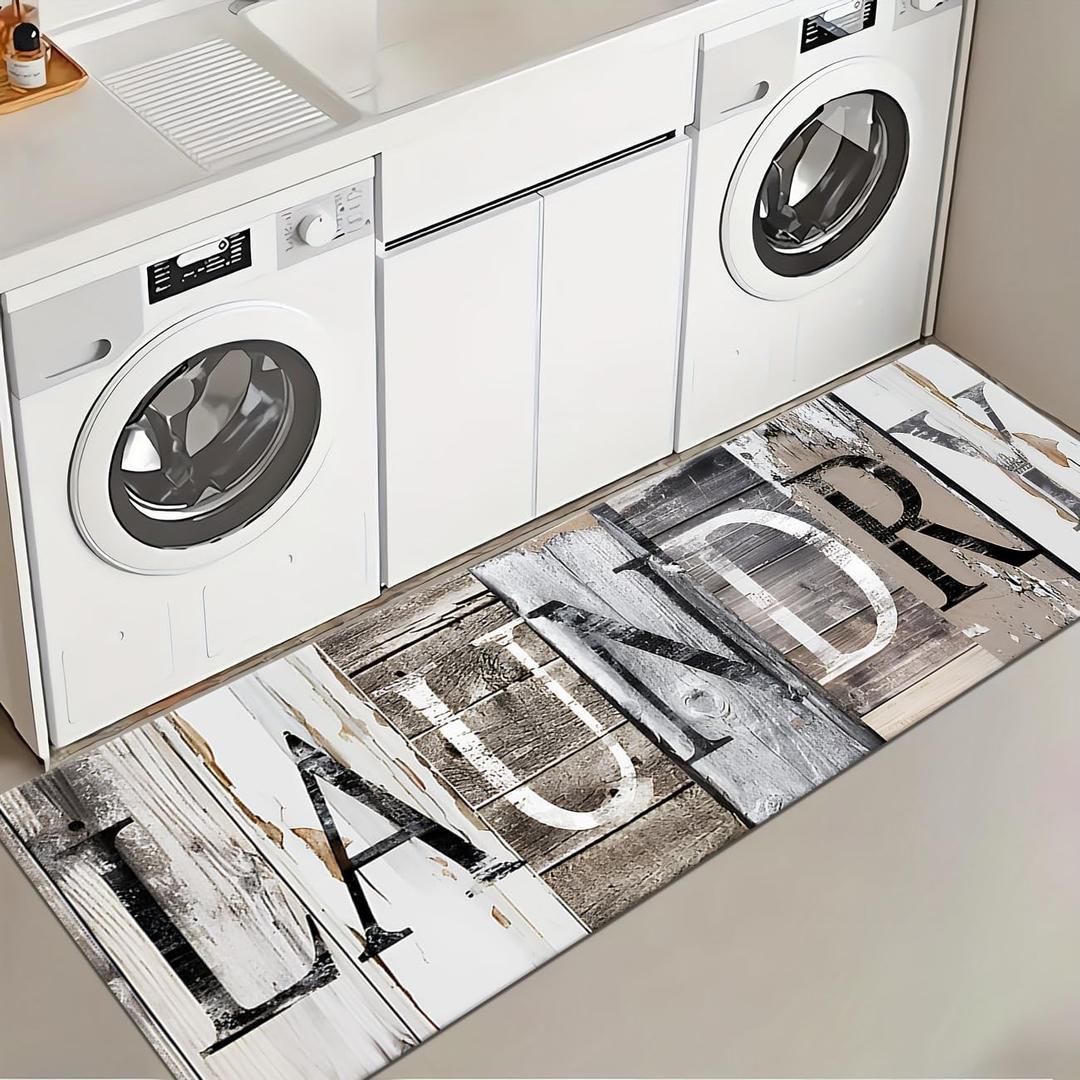 Laundry Room Rug Runner 20"X59" Brown Wood Non Slip Laundry Rugs and Mats for Laundry Room Decor Washable Runner Rugs for Farmhouse Kitchen Floor Bathroom Area Rugs (Brown, 20"x59") (1'8" x 4'11" (Rectangular))