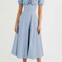 Linsery Women's Puff Sleeve Floral Maxi Dress Elegant Square Neck Cottagecore Boho Split Long Dresses (M)