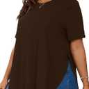 Hilinker Women's Plus Size Short Sleeve Tunic Tops Loose Fit Dressy Side Slit Tees Asymmetrical Hem T Shirts Black 3X-Large, Brown