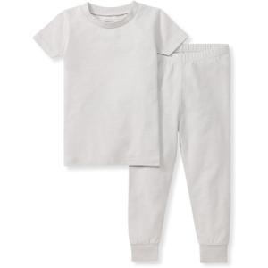 Burt's Bees Baby Unisex Baby Honeysoft 2 Pc Pajamas, Jersey Slub Short Sleeve Tee and Pant Set, Organic Cotton & Lyocell Blend (5T, Feather)