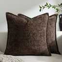 Pack of 2 Chocolate Brown Decorative Throw Pillow Covers 16x16 Cozy Soft Chenille Accent Vintage Square Couch Pillow Covers for Home Decor Bed Sofa Living Room