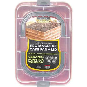 casaWare 9 x 13 x 2-inch Covered Rectangular Cake Pan with Wide Handles (Red Granite)
