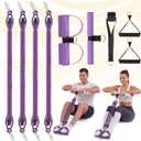Upgrade Foot Pedal Resistance Bands with Handles, 4 Tube Adjustable Resistance Bands for Abdomen, Waist, Arm, Core/ABS, Leg Workout - Stirrup Puller for Men Women for Full Body Workout, Purple