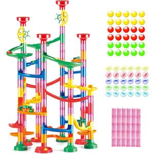 Marble Run Set – 133 Piece STEM Track Building Toy for Kids Ages 3+ with Glass & Color Marbles, Pink Connectors, Instruction Sheet | Creative Maze Tower Game for Learning & Fun