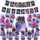Descendants Birthday Party Supplies, Descendants Party including Xake Caps, Cupcake Caps, Flags, Latex Balloons