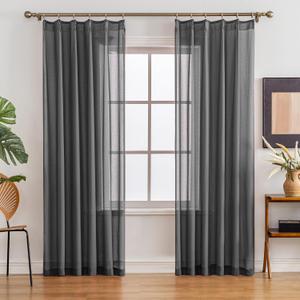 Pinch Pleated Sheer Curtains 84 Inch Length, Semi Voile Sheer Curtains for Bedroom Living Room Pinch Pleated Soft Touch Light Filtering Drapes(Gray, 42 W x 84 L, 2 Panels)