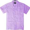Kids Boys Guayabera Short Sleeve Cuban Shirt Wedding Beach Baptism-Juniors (Medium, Lilac)
