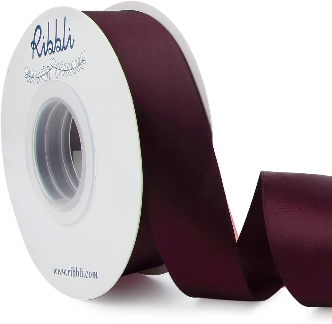 Ribbli Burgundy Double Faced Satin Ribbon,1 x 25 Yards, Use for Craft Bows Bouquet, Gift Wrapping, Wedding Decoration, Floral Arrangement
