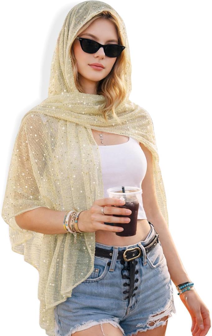 Shawl Wraps for Women - Shimmering Sequin Scarves, Versatile Headscarf Neck Scarf for Evening Dresses