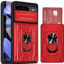 for Google Pixel 10/10 Pro & Pixel 9/9 Pro Case Wallet, Built-in Card Holder Case with Stand, Heavy Duty Shockproof Full Body Kickstand Cover, Phone Case with Screen Protector Red