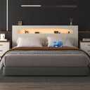 Queen Size Headboard Only Modern Sturdy Wooden Bed Backboard Wall Mounted Head Board, 3 Storage Zones, Unique Skirting Groove, High Load Capacity with Solid Wood Leg(Off-White, Queen)