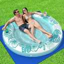 Inflatable Tanning Pool Lounger Float with Protection Tarp, 75" x 75" Pool Floats Adult with Pillow, 6 in 1 Suntan Tub Raft Floatie, Sunbathing Water Lounge Blow Up Pool Kids Ball Pit Party Gifts-Cyan