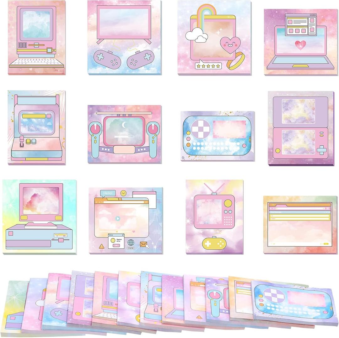 Geyee 480 Sheets Cute Kawaii Note Pads Fun Memo Pads for Office School Supplies Watercolor Sticky Notes 12 Styles