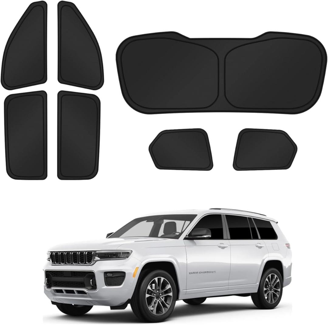 Sunshades for 2021-2025 2026 Jeep Grand Cherokee L Accessories Sun Shade Side Rear Window Shade Cover Sun Visor Shield Privacy Protection for Camping Keep Vehicle Cool Black 7PCS
