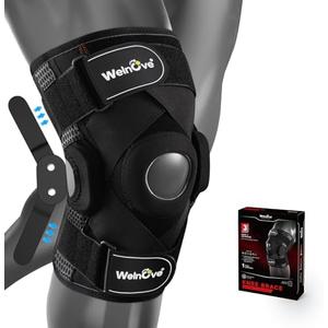 Welnove Knee Brace Support & Compression. Knee Sleeve Cross Straps for Knee Stability, Removable Metal Hinges for Running, Workout, Meniscus Tear, ACL, MCL, Arthritis - Men and Women(X-Large)