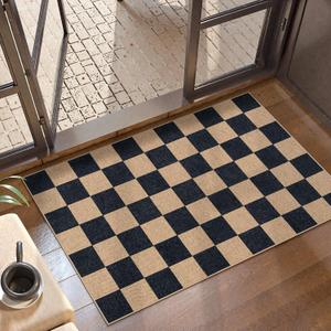 Lahome Checkered Easy Jute 2x3 Rug, Small Entryway Rug Non Slip Kitchen Front Door Mat, Farmhouse Neutral Area Rug Non Shedding Low Pile Floor Carpet for Foyer Porch Doorway (Black/Checkerboard -1)