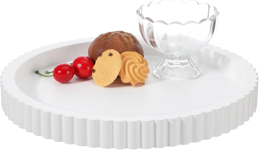 11 in Decorative Tray for Coffee Table Tray Decor White Round Concrete Home Decor Serving Trays White Decorative-Tray for Coffee Dining Room Table-Entryway and Living Room Table