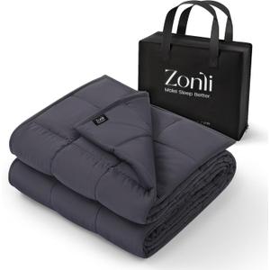 ZonLi Weighted Blanket for Adults (60"x80", 10lbs, Dark Grey) Queen Size High Breathability Cooling Heavy Blanket, Soft Material with Premium Glass Beads, All-Season, Easy Care