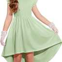 Girls Summer Dress Tween Flutter Sleeve High Low Formal Dresses for Wedding Party