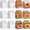 Funrous 12 Pcs Gingerbread Paper Coloring Houses DIY Craft Kit Large Christmas Cookie Gift Boxes Cardboard Color Your Own House Boxes for Holiday Activities Party Decor Gift Packaging 6.89x7.36x9.84in
