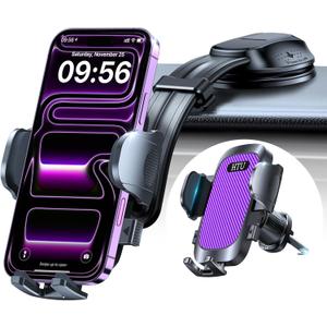 HTU Upgraded Strongest Suction Car Phone Holder Bendable Arm, Never Block View Rotatable Cellphone Mount for Dashboard Windshield Vent, Cradle Stand for iPhone 17 16 15 14 13 12 Pro Max (Rose Purple)