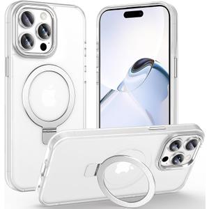 Magnetic for iPhone 15 Pro Max Case with Ring Stand, 10 FT Drop Protection Velvety Touch Slim Translucent Matte Back Shockproof Phone Case for iPhone 15 Pro Max 6.7'', Frosted White