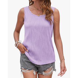 Womens Tops Summer Sleeveless T-Shirts Loose Casual Crewneck Textured Tee Blouses size S, Purple