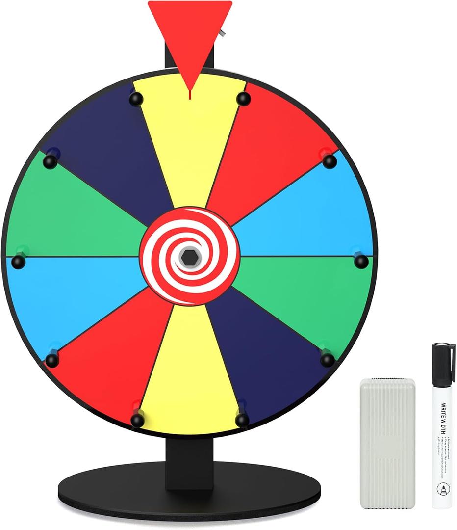 12 Inch 10 Slot Prize Wheel, Spinning Wheel for Prize, Prize Wheel Spinner with Stand, Tabletop Spinner Wheel with Dry Erase Markers and Eraser, Carnival Spin Wheel for Trade Show, Fortune Spin Game