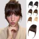 Clip in Bangs, 100% Real Human Hair Dark Brown Fake Bangs Clip in Hair Extensions Wispy Bangs Fringe with Temples Hairpieces for Women Curved Air Bangs for Daily Wear