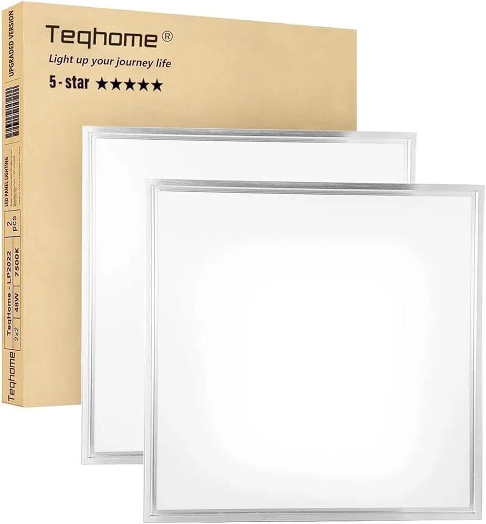 LED Flat Panel Light 2x2 ft,White LED Drop Ceiling Office Lights,48W=150W Indoor Commercial Flat Backlit Fixture, 5800LM/7500K,CE & RoHS Certified,Dustproof & Troffer Recessed Edge-Lit Design,2 Pack