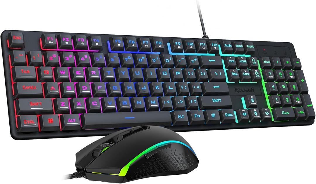 Redragon Updated S107 Gaming Keyboard and Mouse, RGB Gaming Keyboard and 10000 DPI Mouse Combo with 25-Key Anti-Ghosting, 1K Hz Programmable Mice with Software, Plug & Play to PC, Laptop [Upgrade] (Wired, Black)