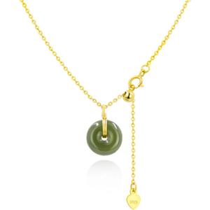 DAUMIER Jade Necklace 925 Sterling Silver 14K Gold Plated Jade Pendant Necklaces for Women Natural Green Hetian Jade Necklace Jewelry Gift for Women Girls