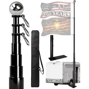 20FT Fiberglass Tailgate Flag Pole Kit with Tire Mount, RV Flagpole for Pickup, SUV, Camper & Camping, 360 Anti-Tangle Clips, Secure Pin Lock, Heavy Duty Wind Resistant, Portable Collapsible to 3.7FT