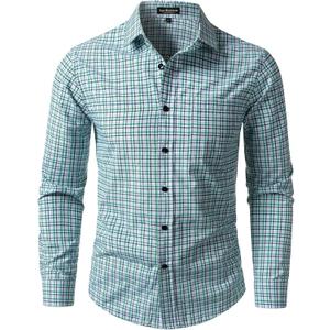 LucMatton Men's Lightweight Gingham Dress Shirt Casual Business Slim Fit Long Sleeve Button Down Shirts with Pocket Medium