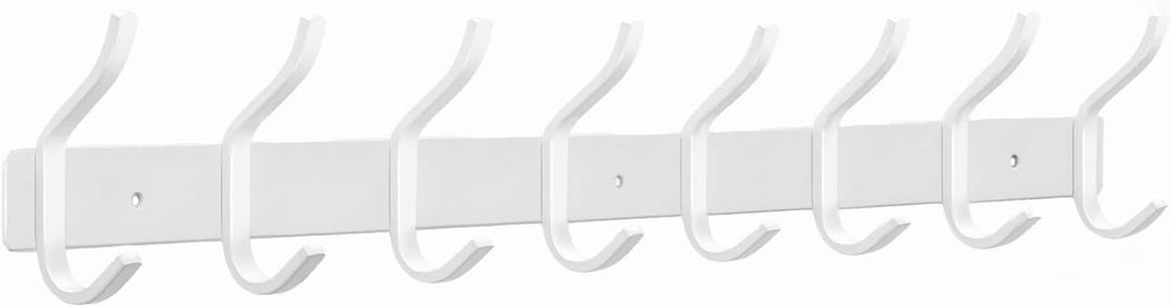 White Wall Hooks Heavy Duty, 23 Inch Coat Hooks Wall Mount with 8 Hooks, Wall Hooks Hangers for Entryway, Bathroom - for Hanging Backpack, Bag, Coat, Purse, Hat, Towel, Clothes